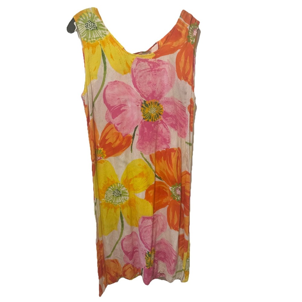 Jams World Womens vintage  Large  Floral Dress Hawaiian ponzi W373 key hole bck